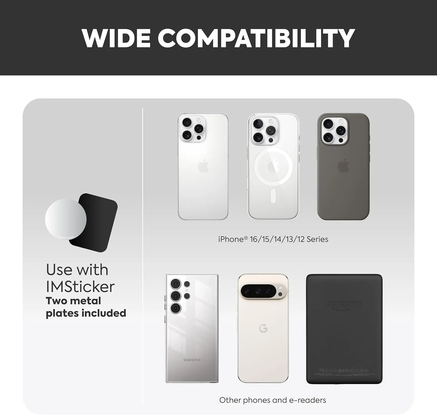 Magnetic Phone Grip & Flexible Phone Holder use as pop Socket Tripod Stand for Stable Phone use in car Bicycle Office for Non-Magnetic Surfaces - NOT Compatible with MagSafe
