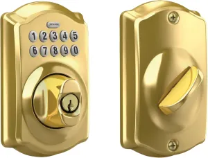 Schlage BE365 CAM 505 Camelot Keypad Deadbolt, Electronic Keyless Entry Lock, Bright Brass