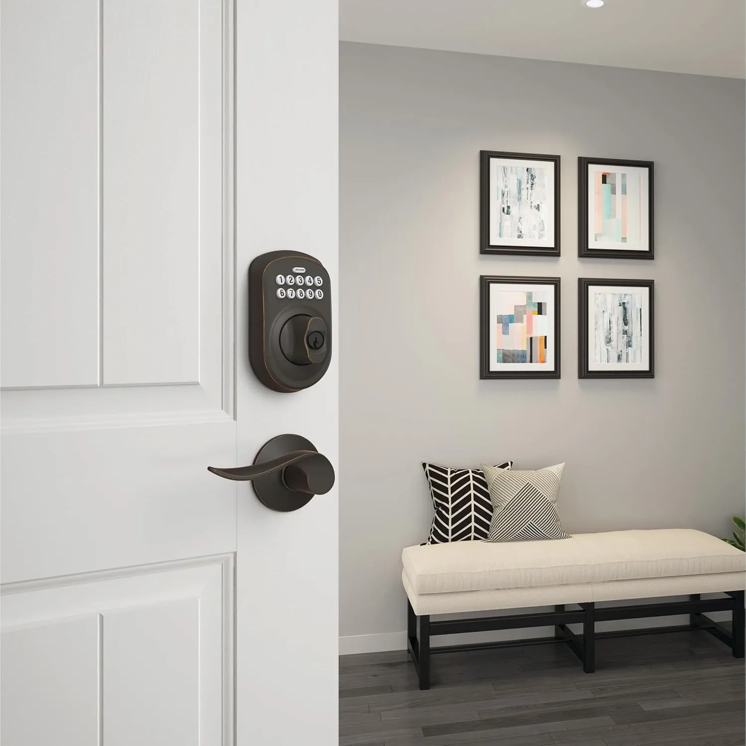 Schlage BE365 PLY 716 Plymouth Keypad Deadbolt, Electronic Keyless Entry Lock, Aged Bronze