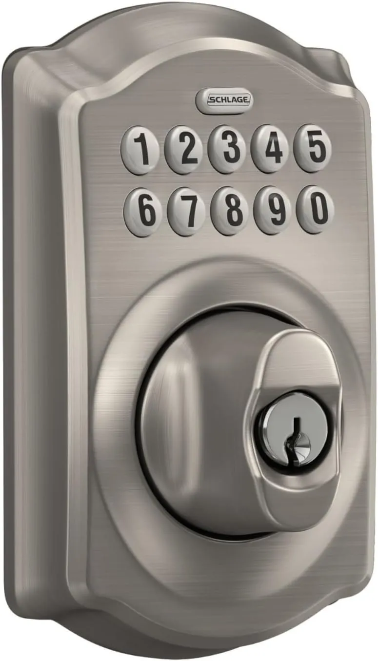 Schlage BE365 V CAM 619 Camelot Keypad Deadbolt, Electronic Keyless Entry Lock, Satin Nickel