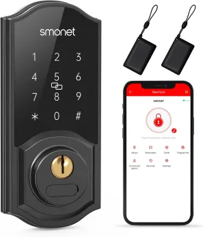 Smart Deadbolt, SMONET Keyless Entry Door Lock with Digital Keypad, Electronic Smart Locks for Front Door Bluetooth Touchscreen Lock Security, Remote Lock with Alexa and Gateway for Residential Home