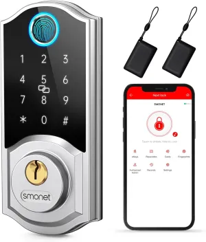 Smart Deadbolt,SMONET Keyless Entry Fingerprint Door Lock, 8-in-1 Smart Locks for Front Door with App Passcode Code Digital Bluetooth for Home