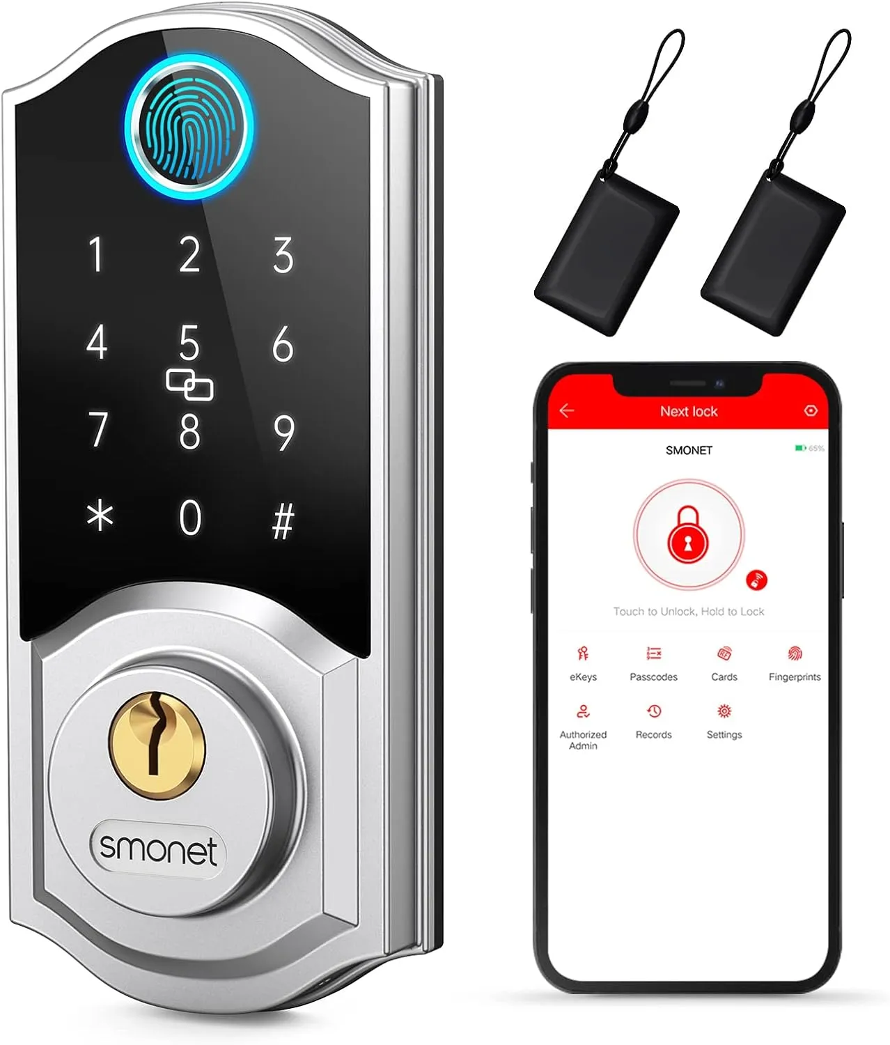 Smart Deadbolt,SMONET Keyless Entry Fingerprint Door Lock, 8-in-1 Smart Locks for Front Door with App Passcode Code Digital Bluetooth for Home