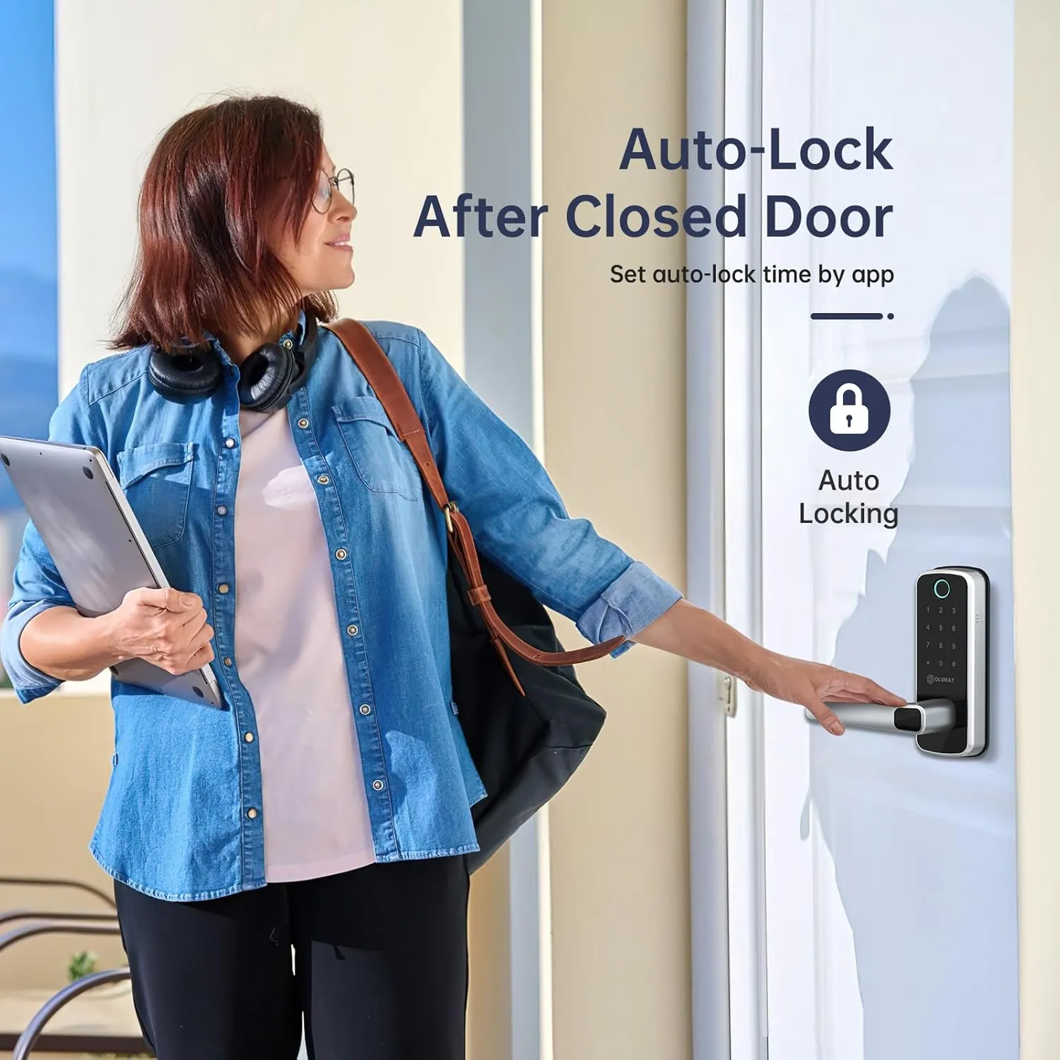 Smart Door Lock with Handle: Olumat Keyless Entry Door Lock with WiFi Gateway - Smart Locks for Front Door with Keypad - Fingerprint Lock
