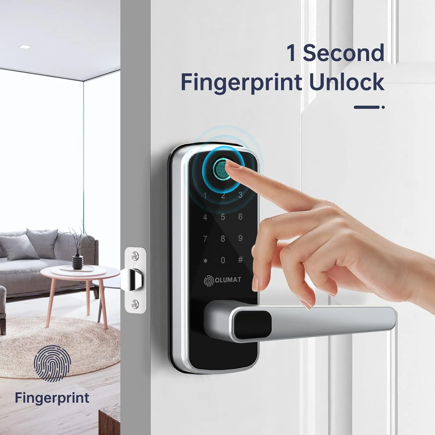Smart Door Lock with Handle: Olumat Keyless Entry Door Lock with WiFi Gateway - Smart Locks for Front Door with Keypad - Fingerprint Lock