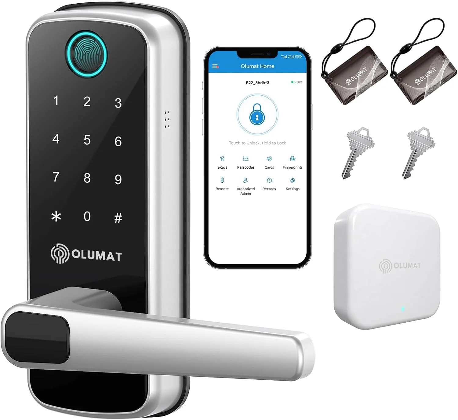 Smart Door Lock with Handle: Olumat Keyless Entry Door Lock with WiFi Gateway - Smart Locks for Front Door with Keypad - Fingerprint Lock