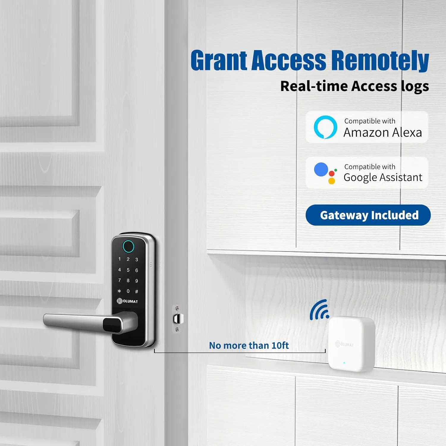 Smart Door Lock with Handle: Olumat Keyless Entry Door Lock with WiFi Gateway - Smart Locks for Front Door with Keypad - Fingerprint Lock