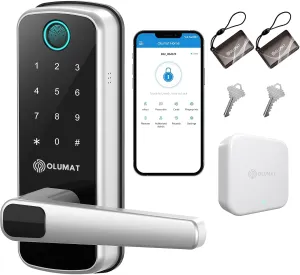 Smart Door Lock with Handle: Olumat Keyless Entry Door Lock with WiFi Gateway - Smart Locks for Front Door with Keypad - Fingerprint Lock