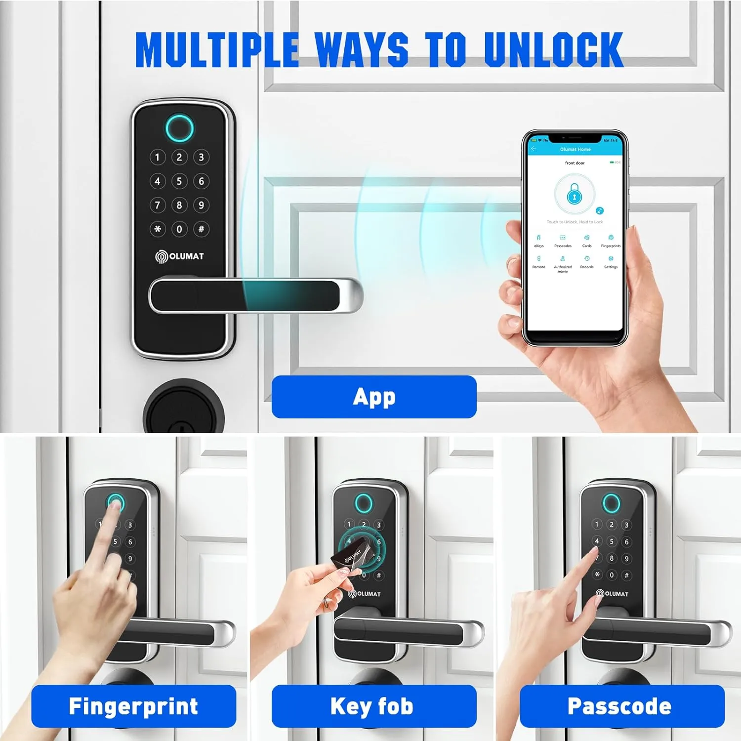 Smart Door Lock with WiFi Gateway, Keyless Entry Door Lock with Handle - Smart Locks for Front Door with Keypad - Fingerprint Locks with App Control - Auto Lock