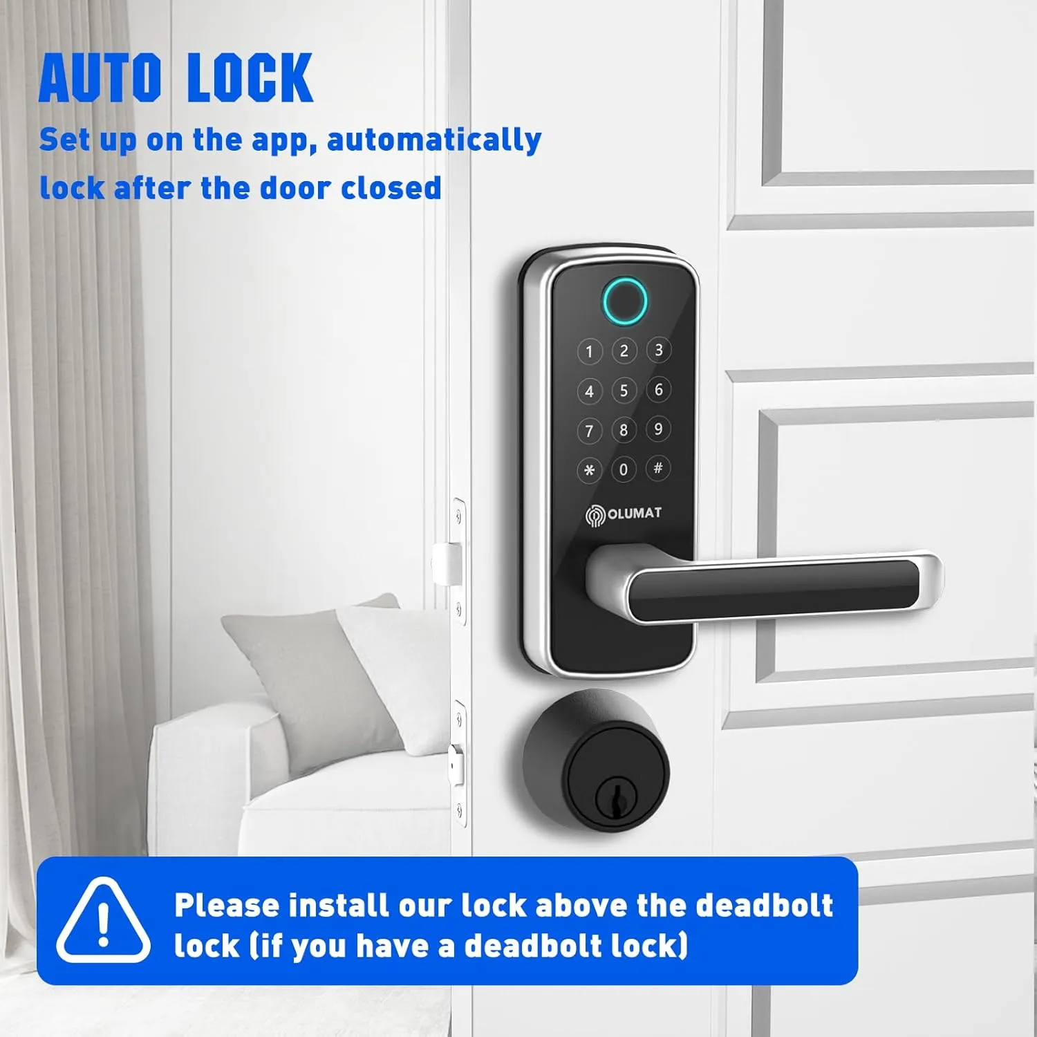 Smart Door Lock with WiFi Gateway, Keyless Entry Door Lock with Handle - Smart Locks for Front Door with Keypad - Fingerprint Locks with App Control - Auto Lock
