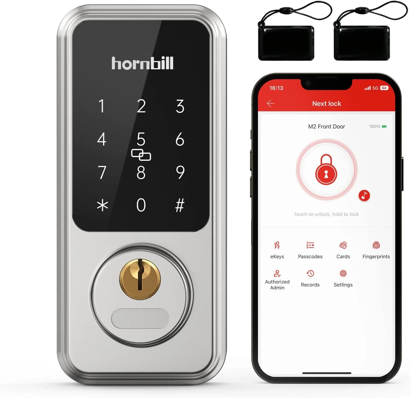 Smart Front Door Locks Deadbolt: Hornbill Keyless Entry Door Lock, Electronic Digital Door Lock with Keypad, Bluetooth Smart Deadbolt App Control, Auto Lock for Homes and Hotel