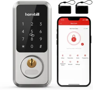 Smart Front Door Locks Deadbolt: Hornbill Keyless Entry Door Lock, Electronic Digital Door Lock with Keypad, Bluetooth Smart Deadbolt App Control, Auto Lock for Homes and Hotel
