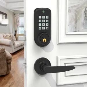 Smart Keypad Door Lock with Handle,Keyless Entry Door Lock for Front Door, Electronic Digital Door Lock,Electronic Keypad Deadbolt Door Lock with Code, Auto Lock,Traditional Key,Easy Installation