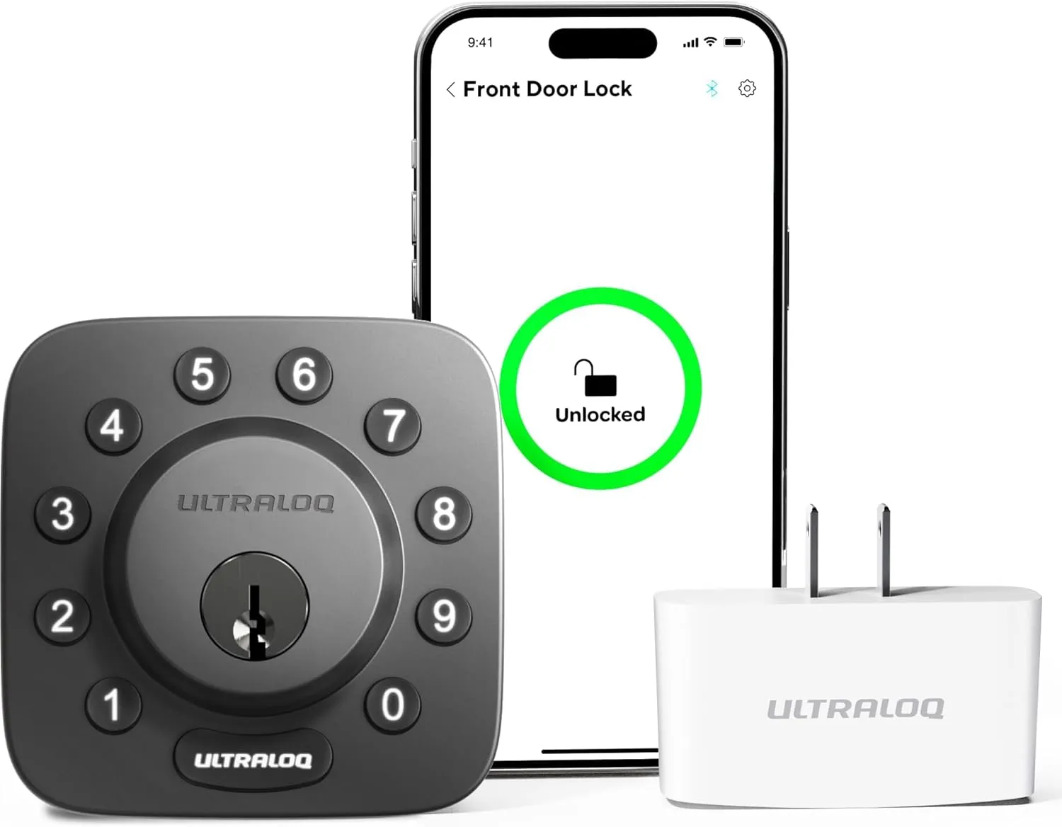 Smart Lock, ULTRALOQ U-Bolt   Bridge WiFi Adaptor, 5-in-1 Keyless Entry Door Lock with WiFi, App, Bluetooth and Keypad, Locks for Front Door, Deadbolt, ANSI Grade 1 Certified - Black