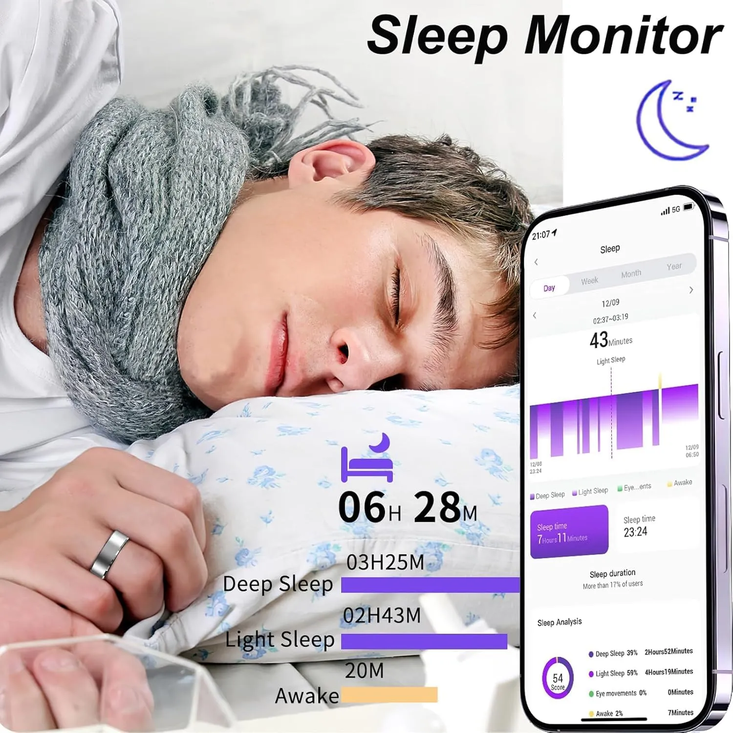 Smart Ring Fitness Tracker Heart Rate Monitor Sleep Tracker Gesture Control Fitness Rings Blood Pressure Pedometer Calories Step Counter Waterproof Health Smart Rings for Women Men with Charging Case
