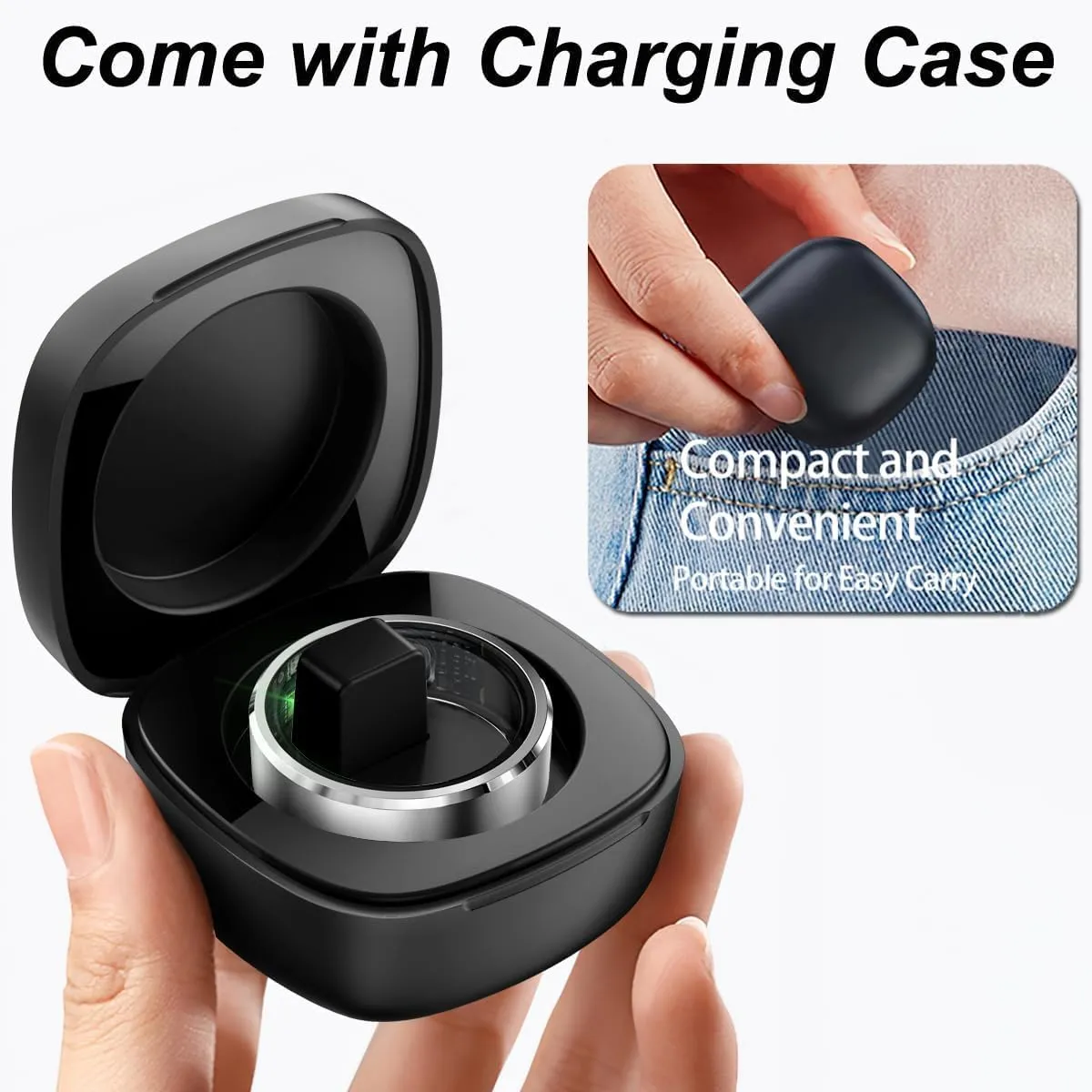 Smart Ring Fitness Tracker Heart Rate Monitor Sleep Tracker Gesture Control Fitness Rings Blood Pressure Pedometer Calories Step Counter Waterproof Health Smart Rings for Women Men with Charging Case