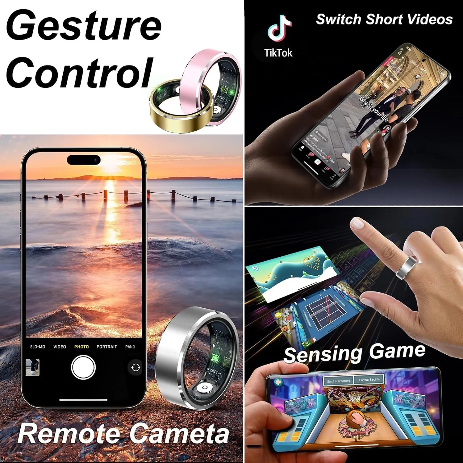 Smart Ring Fitness Tracker Heart Rate Monitor Sleep Tracker Gesture Control Fitness Rings Blood Pressure Pedometer Calories Step Counter Waterproof Health Smart Rings for Women Men with Charging Case