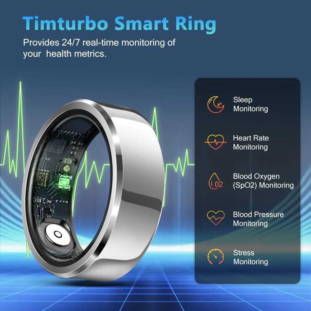 Smart Ring Health Tracker for Men Women, Waterproof Fitness Ring, Bluetooth Connected Health Ring, Activity Tracker Records Steps Distance Calories, Compatible with Android & iOS