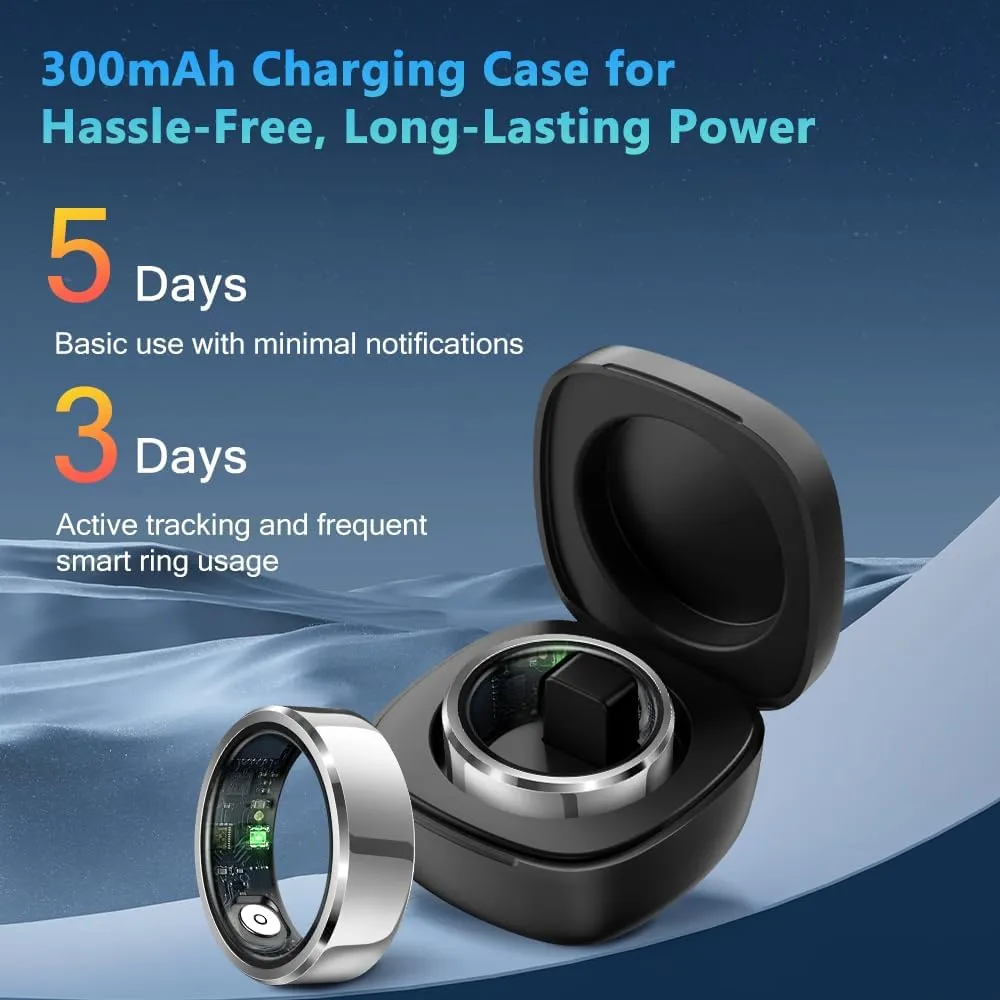 Smart Ring Health Tracker for Men Women, Waterproof Fitness Ring, Bluetooth Connected Health Ring, Activity Tracker Records Steps Distance Calories, Compatible with Android & iOS