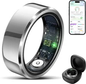 Smart Ring Health Tracker for Men Women, Waterproof Fitness Ring, Bluetooth Connected Health Ring, Activity Tracker Records Steps Distance Calories, Compatible with Android & iOS