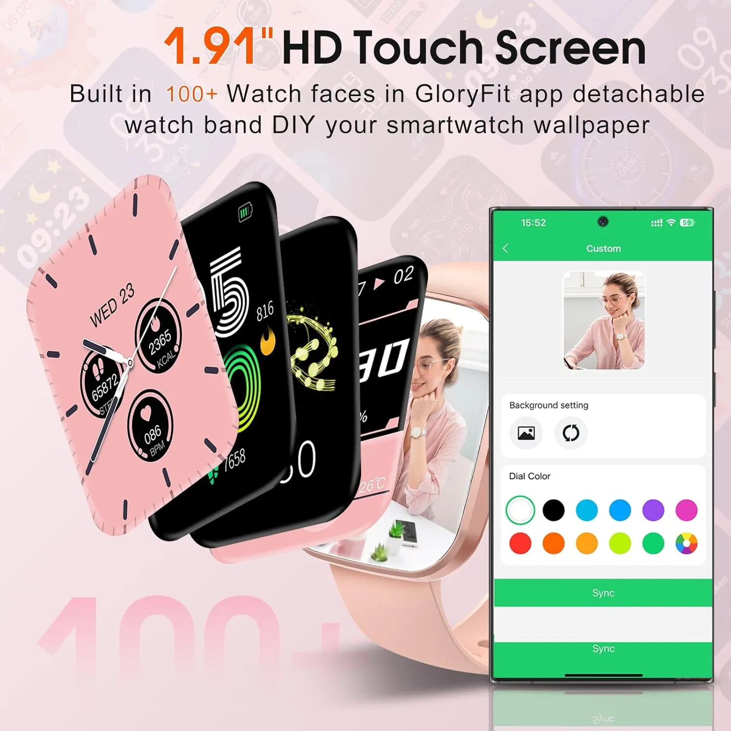 Smart Watch, 1.91" HD Screen Smartwatch for Men Women(Answer/Make Call), Fitness Watch with Heart Rate/Sleep Monitor/Steps Monitor, 110  Sports Modes, IP68 Waterproof Activity Tracker Rose Gold