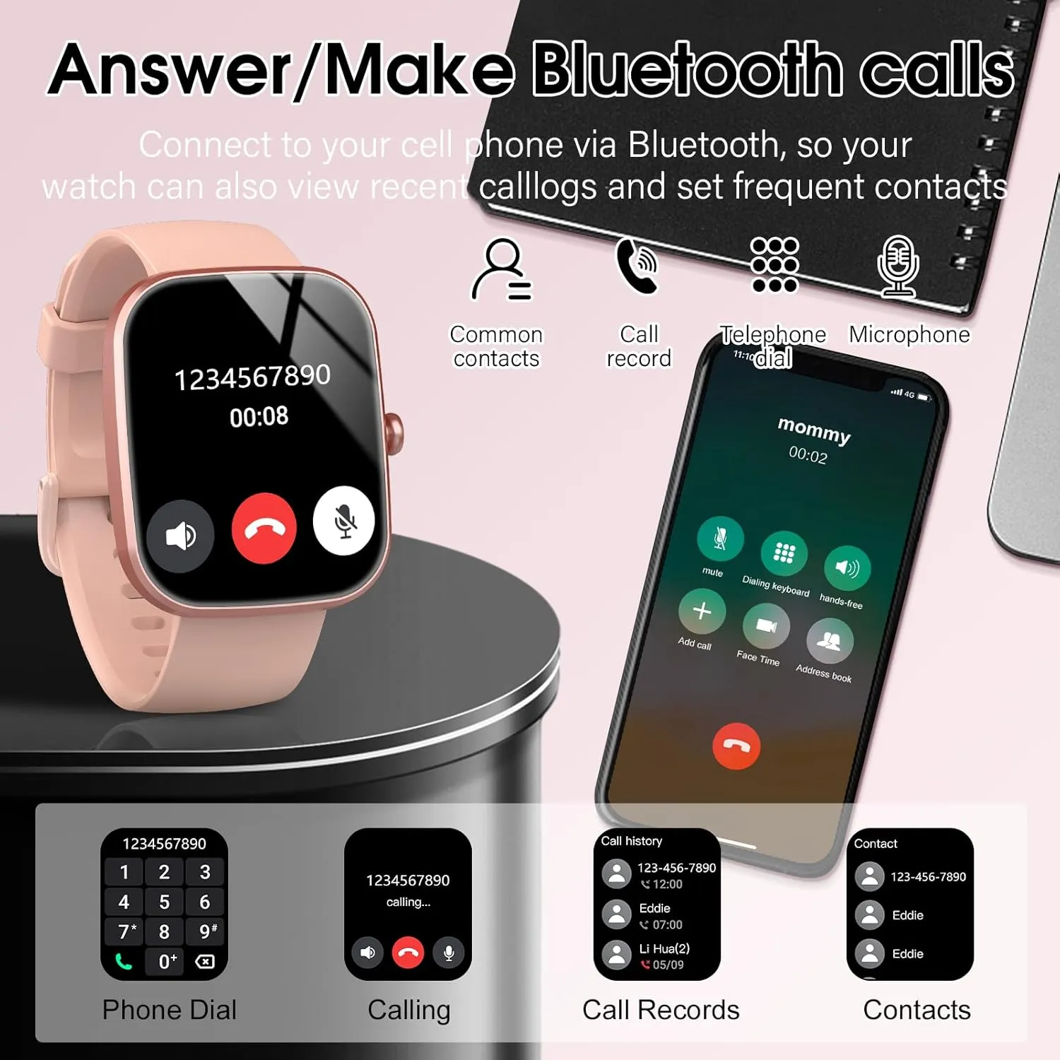 Smart Watch, 1.91" HD Screen Smartwatch for Men Women(Answer/Make Call), Fitness Watch with Heart Rate/Sleep Monitor/Steps Monitor, 110  Sports Modes, IP68 Waterproof Activity Tracker Rose Gold