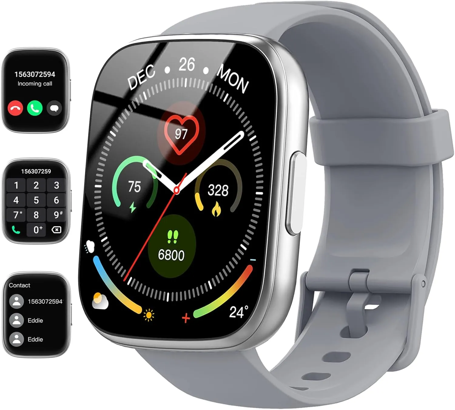 Smart Watch, 1.95" Smartwatch for Men Women(Answer/Make Call), Fitness Watch with 110  Sports Modes/Heart Rate/Pedometer/Sleep Monitor, IP68 Waterproof Fitness Activity Tracker for Android iOS, Gray