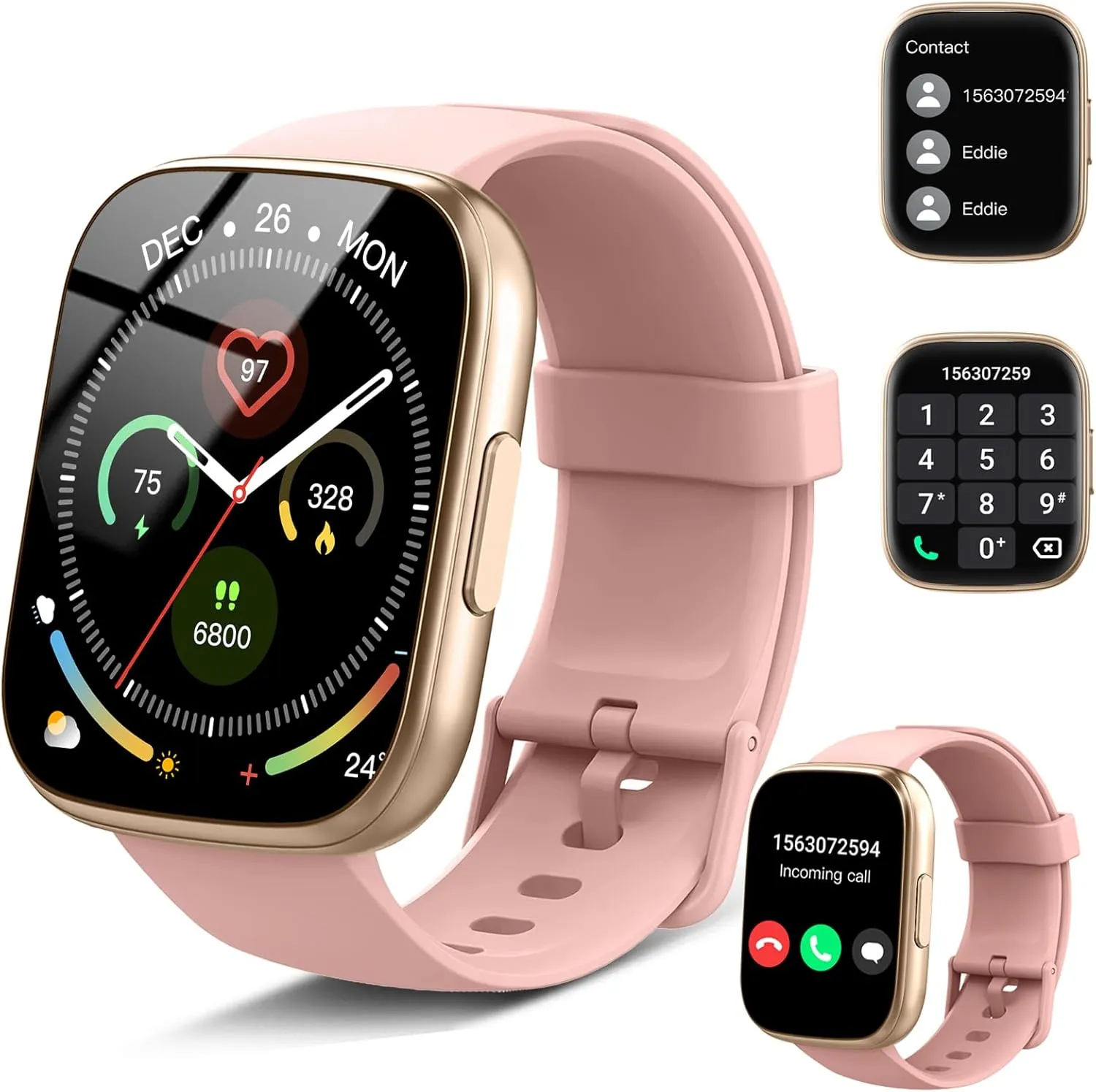 Smart Watch, 1.95" Smartwatch for Men Women(Answer/Make Call), Fitness Watch with 110  Sports Modes/Heart Rate/Pedometer/Sleep Monitor, IP68 Waterproof Fitness Activity Tracker for Android iOS, Pink