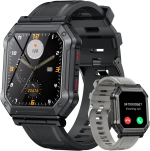 Smart Watch for Men Fitness Tracker: (Make/Answer Call) Bluetooth Military Smartwatch for Android Phones iPhone Waterproof Outdoor Digital Sport Run Tactical Watches Step Counter Heart Rate Monitor