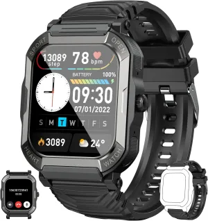 Smart Watch for Men Fitness Tracker: (Make/Answer Call) Bluetooth Military Smartwatch for Android Phones iPhone Waterproof Outdoor Tactical Digital Sport Run Watches Blood Heart Rate Monitor