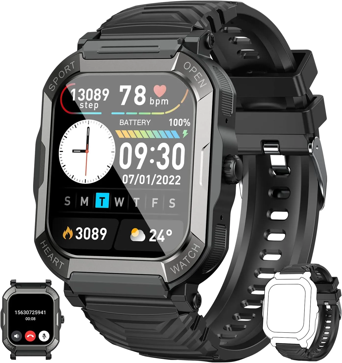 Smart Watch for Men Fitness Tracker: (Make/Answer Call) Bluetooth Military Smartwatch for Android Phones iPhone Waterproof Outdoor Tactical Digital Sport Run Watches Blood Heart Rate Monitor