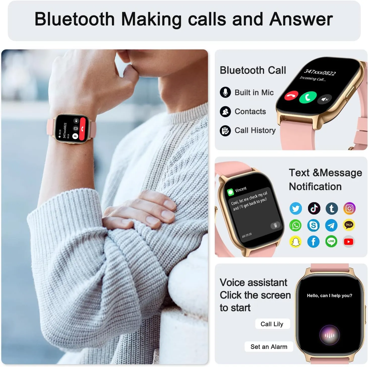 Smart Watch for Men Women Fitness: Make/Answer Call Smart Watches for Men Digital Mens Watches Running Waterproof Smartwatch Android Phones iPhone Samsung Compatible Heart Rate Monitor Step Tracker