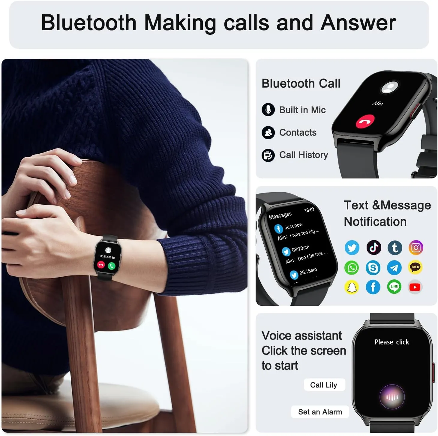 Smart Watch for Men Women Fitness: Running Smart Watches for Men Digital Mens Watches Make/Answer Call Waterproof Smartwatch Android Phones iPhone Samsung Compatible Heart Rate Monitor Step Tracker