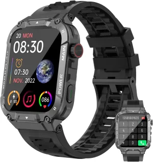 Smart Watch for Men(Answer/Dial Calls), 5ATM Waterproof, 1.96''HD Rugged Tactical Fitness Watch for Android iOS iPhones with 100 Sport Modes,Heart Rate,Sleep Monitor (Black)