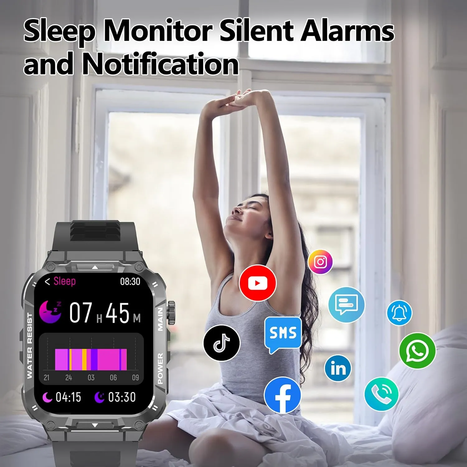 Smart Watch for Men(Answer/Dial Calls), 5ATM Waterproof, 1.96''HD Rugged Tactical Fitness Watch for Android iOS iPhones with 100 Sport Modes,Heart Rate,Sleep Monitor (Black)