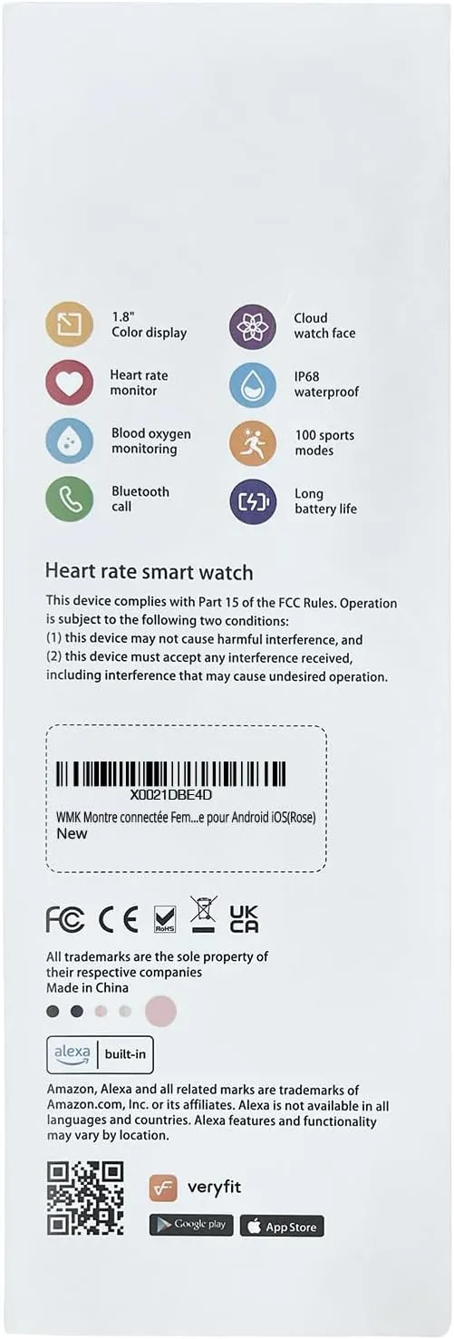 Smart Watch for Women, Android & iPhone Compatible, Fitness Watch Bluetooth Call & Receive Text, 1.8" Smartwatch with Alexa/Heart Rate/SpO2/Sleep Monitor/Calorie Step Tracker, Waterproof 7-Day Battery