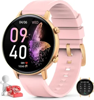 Smart Watch for Women(Call Receive/Dial),Fitness Trackers Waterproof Smart Watches for Android Phones Smartwatch with Blood Pressure Heart Rate Sleep Monitor Sport Running Pedometer Touch Screen
