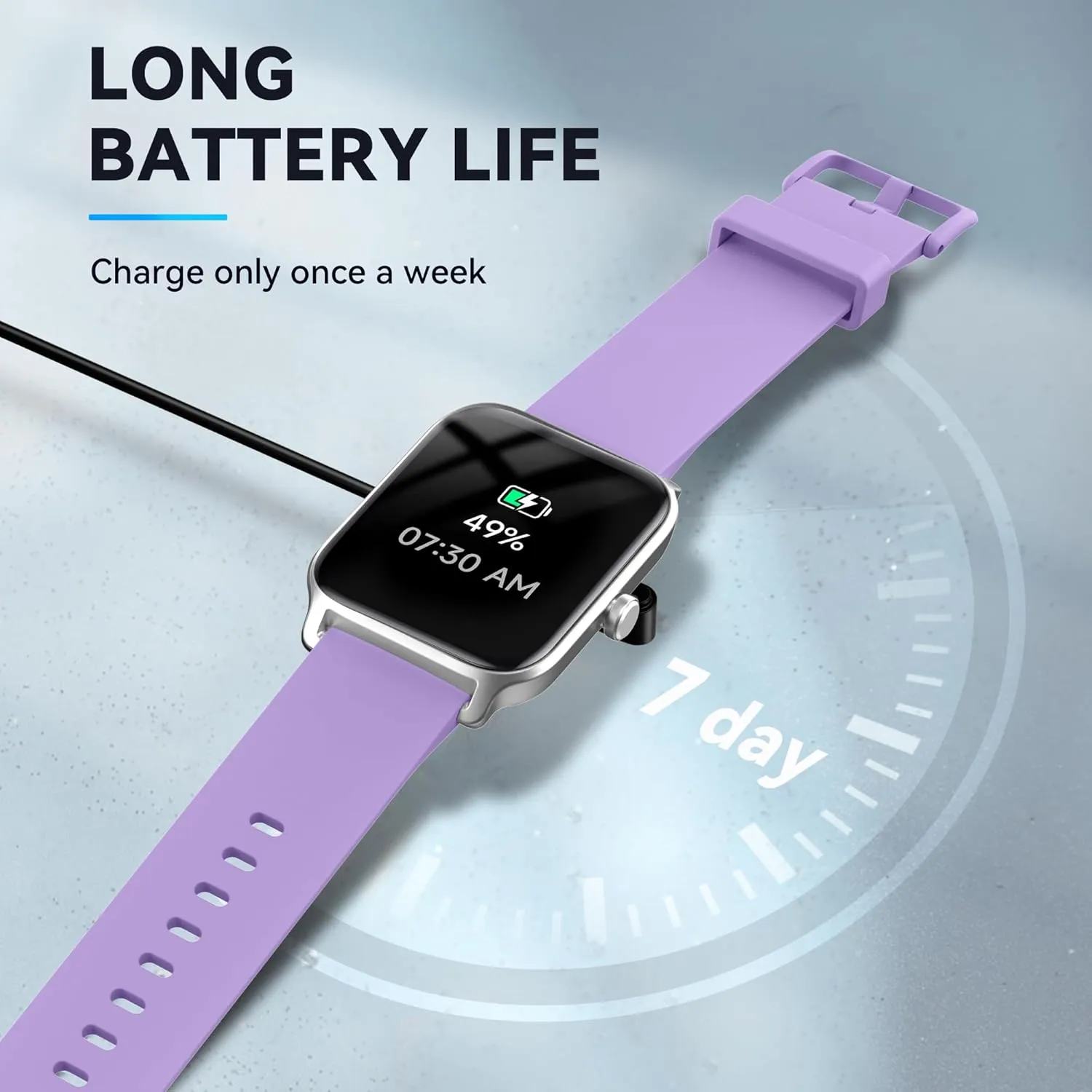 Smart Watch - Purple, Silicone Band, 1.8" Analog Display, IP68 Waterproof, Over 100 Sports Modes, Alexa Voice Control, Heart Rate & Blood Oxygen Monitor, 7-Day Battery Life