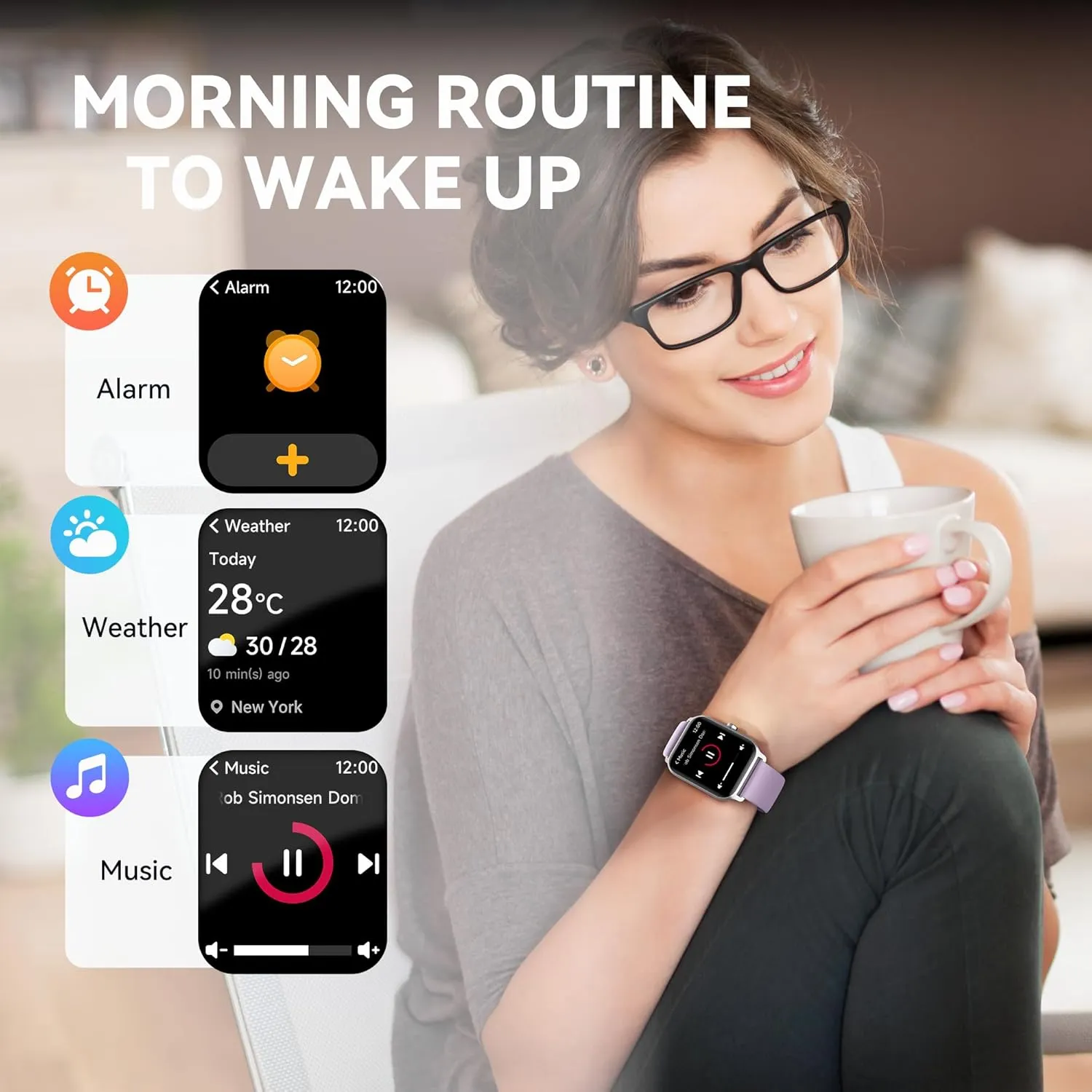 Smart Watch - Purple, Silicone Band, 1.8" Analog Display, IP68 Waterproof, Over 100 Sports Modes, Alexa Voice Control, Heart Rate & Blood Oxygen Monitor, 7-Day Battery Life