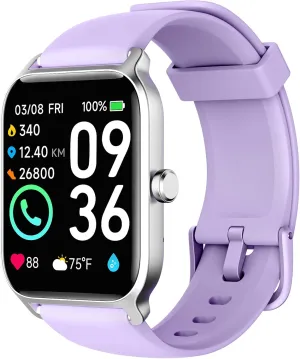 Smart Watch - Purple, Silicone Band, 1.8" Analog Display, IP68 Waterproof, Over 100 Sports Modes, Alexa Voice Control, Heart Rate & Blood Oxygen Monitor, 7-Day Battery Life