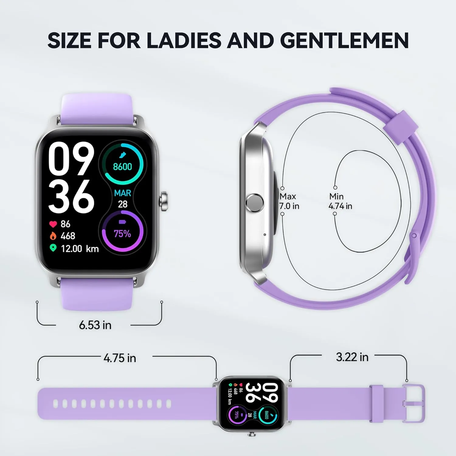 Smart Watch - Purple, Silicone Band, 1.8" Analog Display, IP68 Waterproof, Over 100 Sports Modes, Alexa Voice Control, Heart Rate & Blood Oxygen Monitor, 7-Day Battery Life