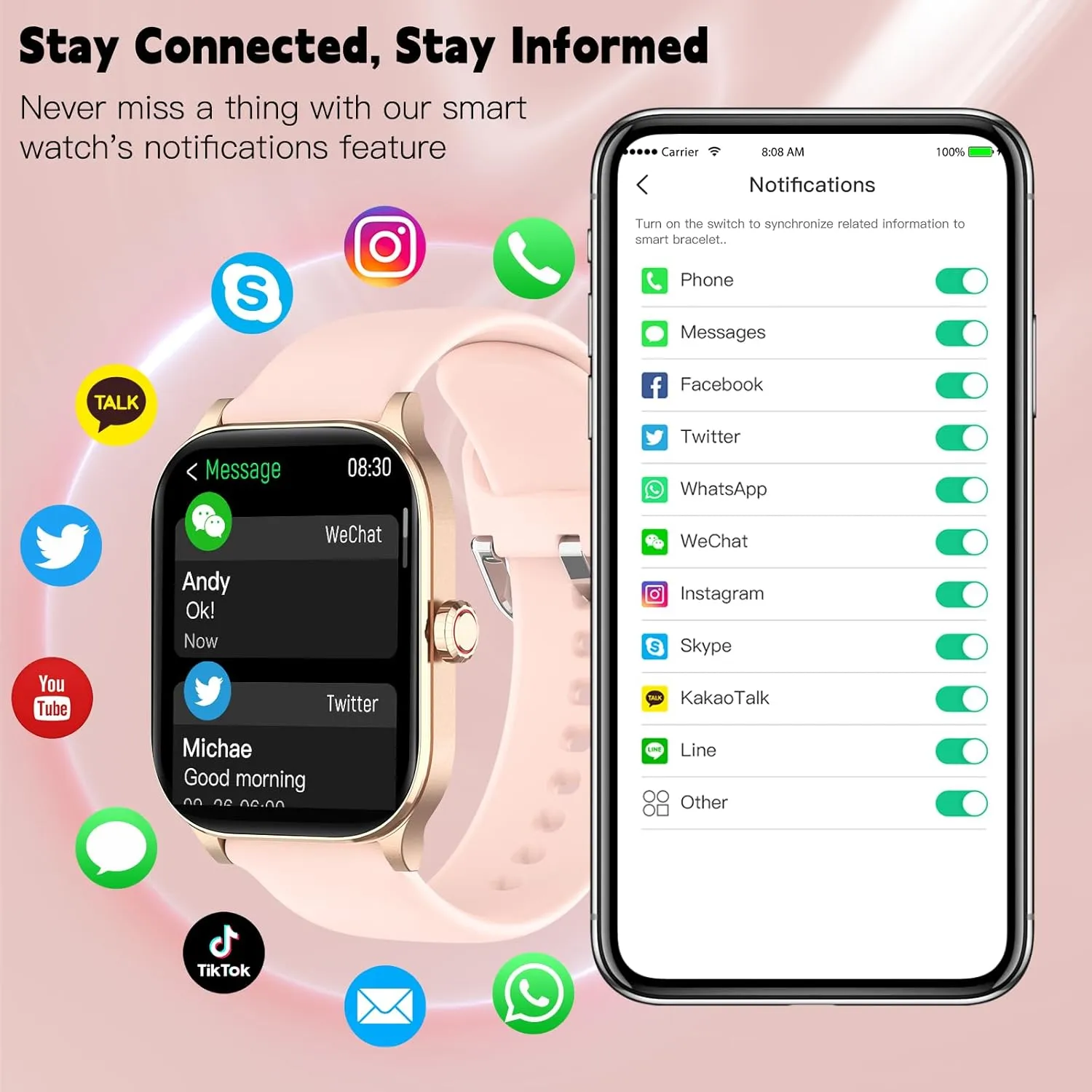 Smart Watch(Answer/Make Call), 1.85" Smartwatches for Women with Heart Rate/Sleep/Stress Monitor, IP68 Waterproof Activity Tracker for Android and iPhone, 100  Sports Fitness Trackers, Pedometer