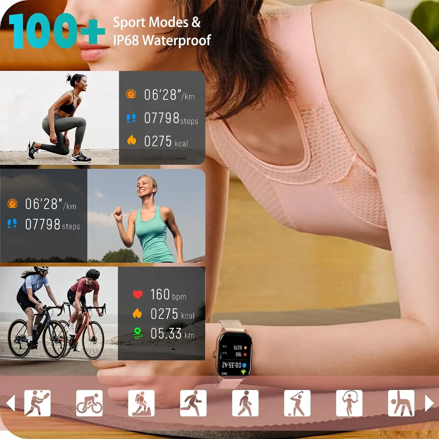 Smart Watch(Answer/Make Call), 1.85" Smartwatches for Women with Heart Rate/Sleep/Stress Monitor, IP68 Waterproof Activity Tracker for Android and iPhone, 100  Sports Fitness Trackers, Pedometer