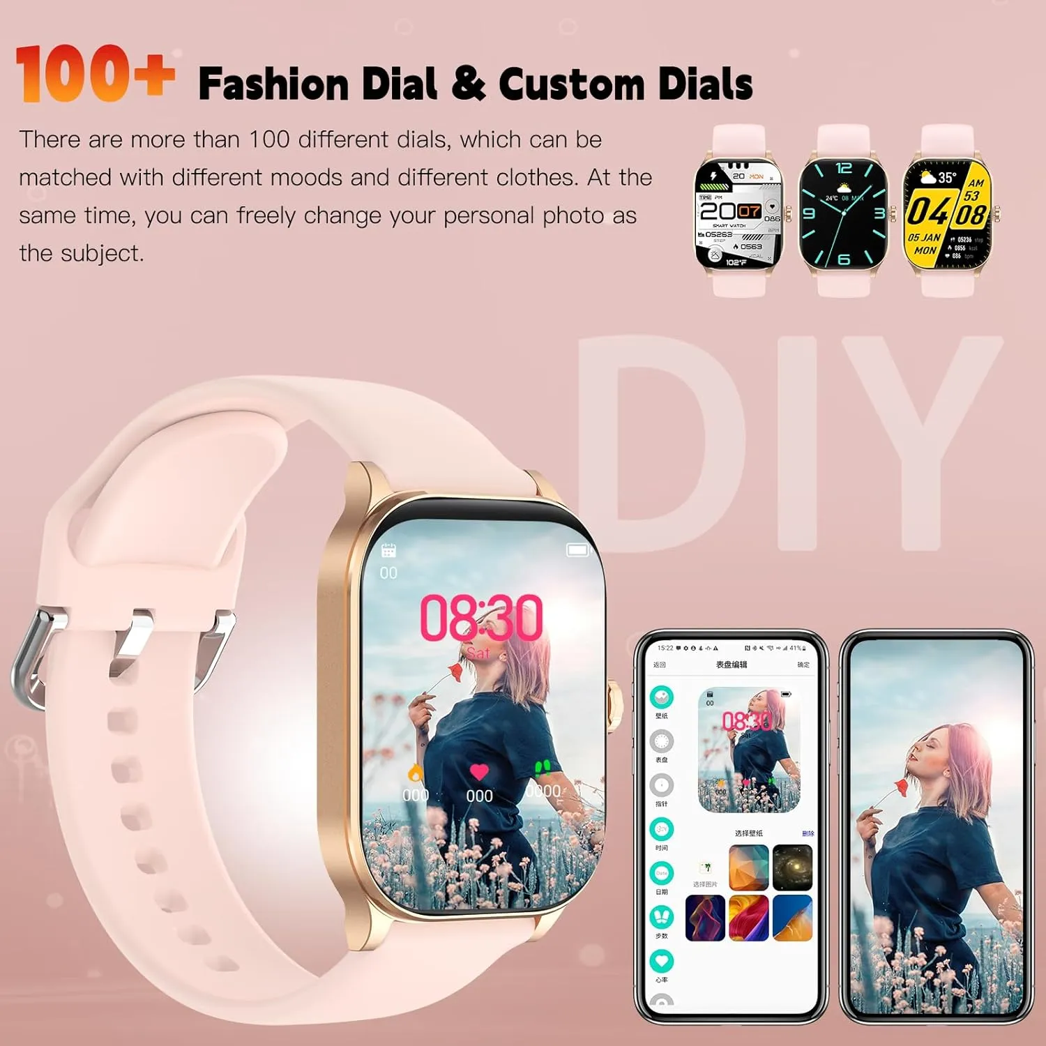 Smart Watch(Answer/Make Call), 1.85" Smartwatches for Women with Heart Rate/Sleep/Stress Monitor, IP68 Waterproof Activity Tracker for Android and iPhone, 100  Sports Fitness Trackers, Pedometer