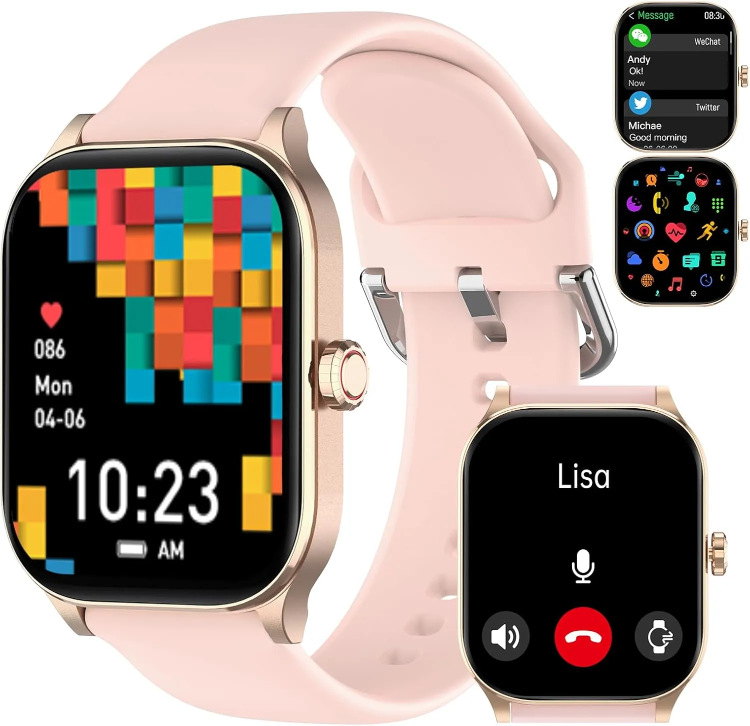 Smart Watch(Answer/Make Call), 1.85" Smartwatches for Women with Heart Rate/Sleep/Stress Monitor, IP68 Waterproof Activity Tracker for Android and iPhone, 100  Sports Fitness Trackers, Pedometer