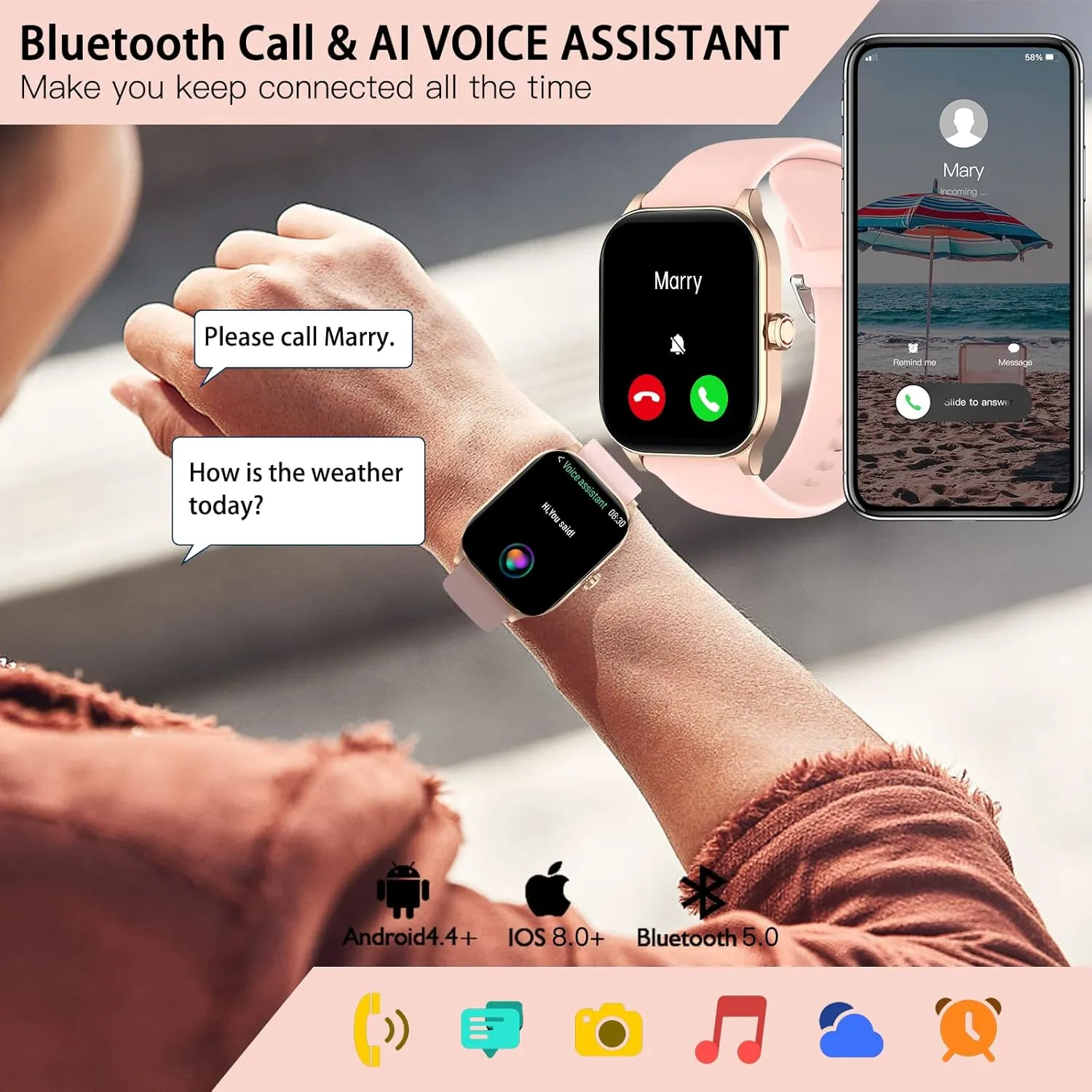 Smart Watch(Answer/Make Call), 1.85" Smartwatches for Women with Heart Rate/Sleep/Stress Monitor, IP68 Waterproof Activity Tracker for Android and iPhone, 100  Sports Fitness Trackers, Pedometer