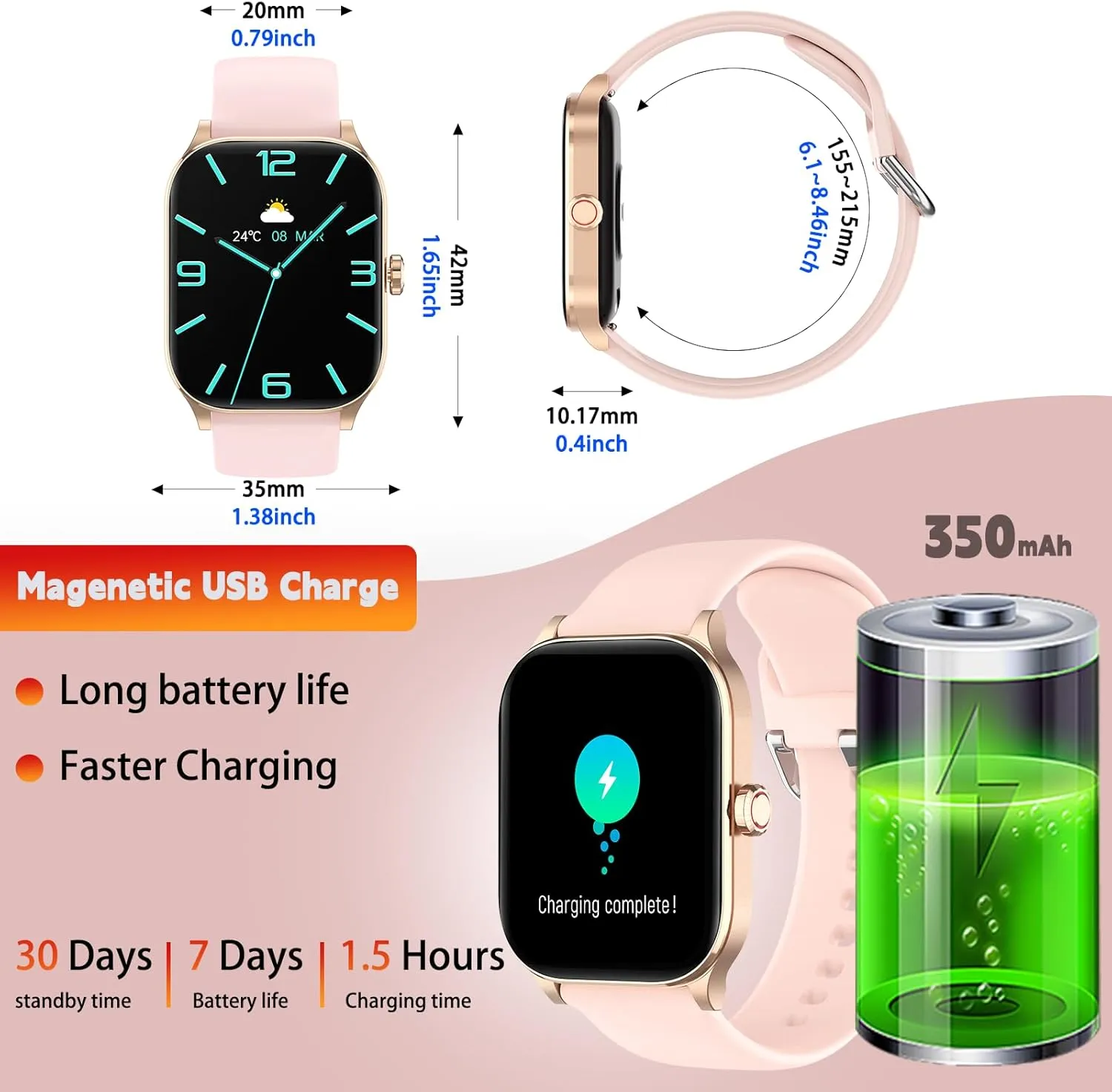 Smart Watch(Answer/Make Call), 1.85" Smartwatches for Women with Heart Rate/Sleep/Stress Monitor, IP68 Waterproof Activity Tracker for Android and iPhone, 100  Sports Fitness Trackers, Pedometer