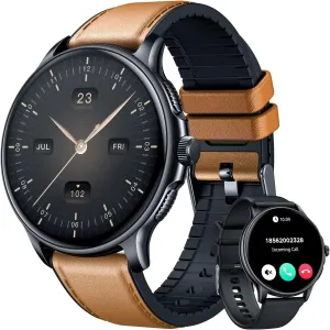 Smartwatch for Men Fitness Tracker: Brown Smart Watches (Answer/Make Calls) 1.43 AMOLED Touchscreen with Waterproof Heart Rate Blood Pressure Health Monitor Sport Pedometer Compatible Android iOS