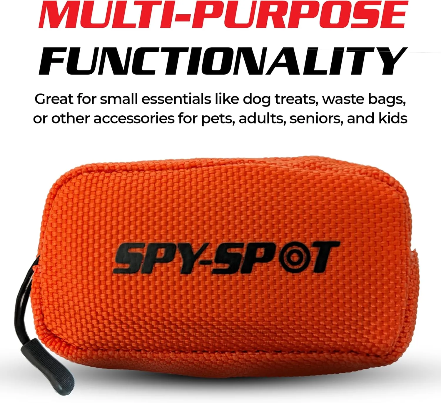 Spy Spot Waterproof Small Pouch with Zipper | GPS Tracker Bag for Dog Collar, Belt | Multi-purpose Holder from Thick Fabric with Loop Attachment (Orange)