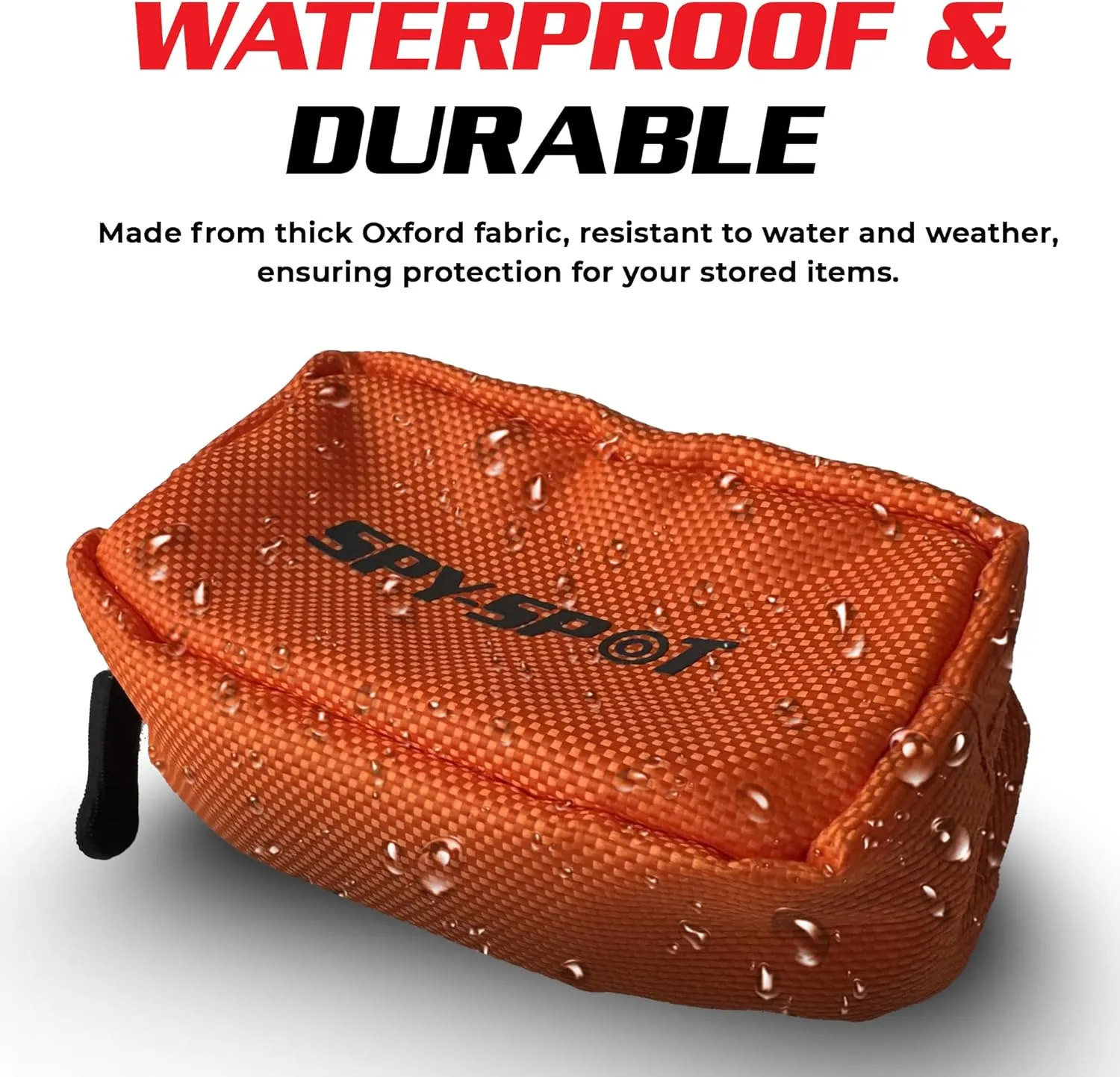 Spy Spot Waterproof Small Pouch with Zipper | GPS Tracker Bag for Dog Collar, Belt | Multi-purpose Holder from Thick Fabric with Loop Attachment (Orange)